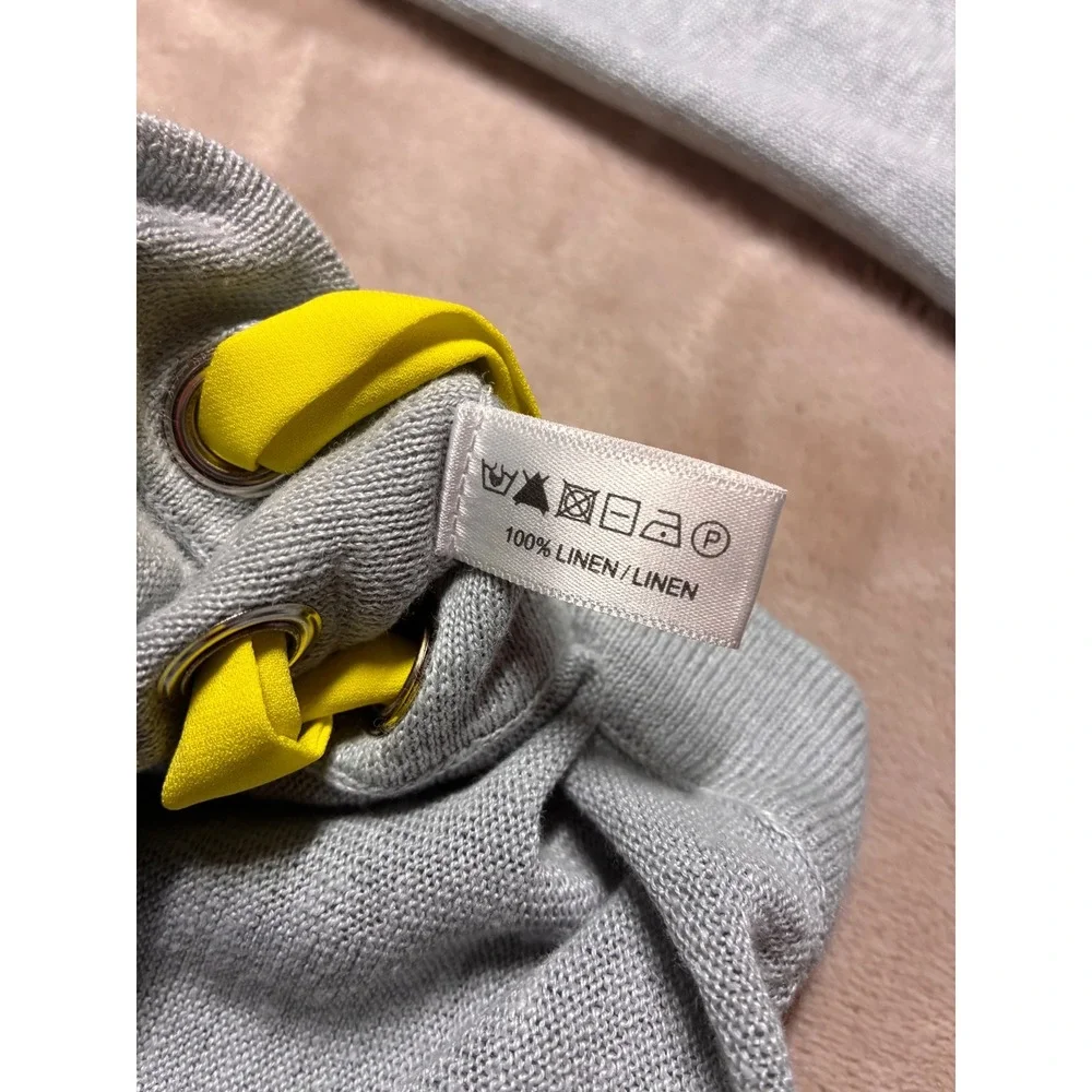 NWT Lisa Todd Explorer Knit Linen Sweater Grey Side Lace Up Yellow Ribbon M
